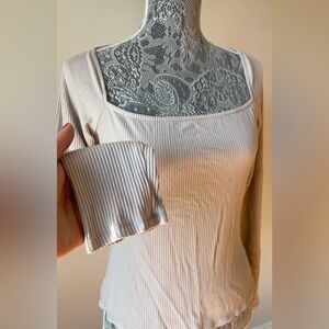 H&M Cream Ribbed Long Sleeve Top